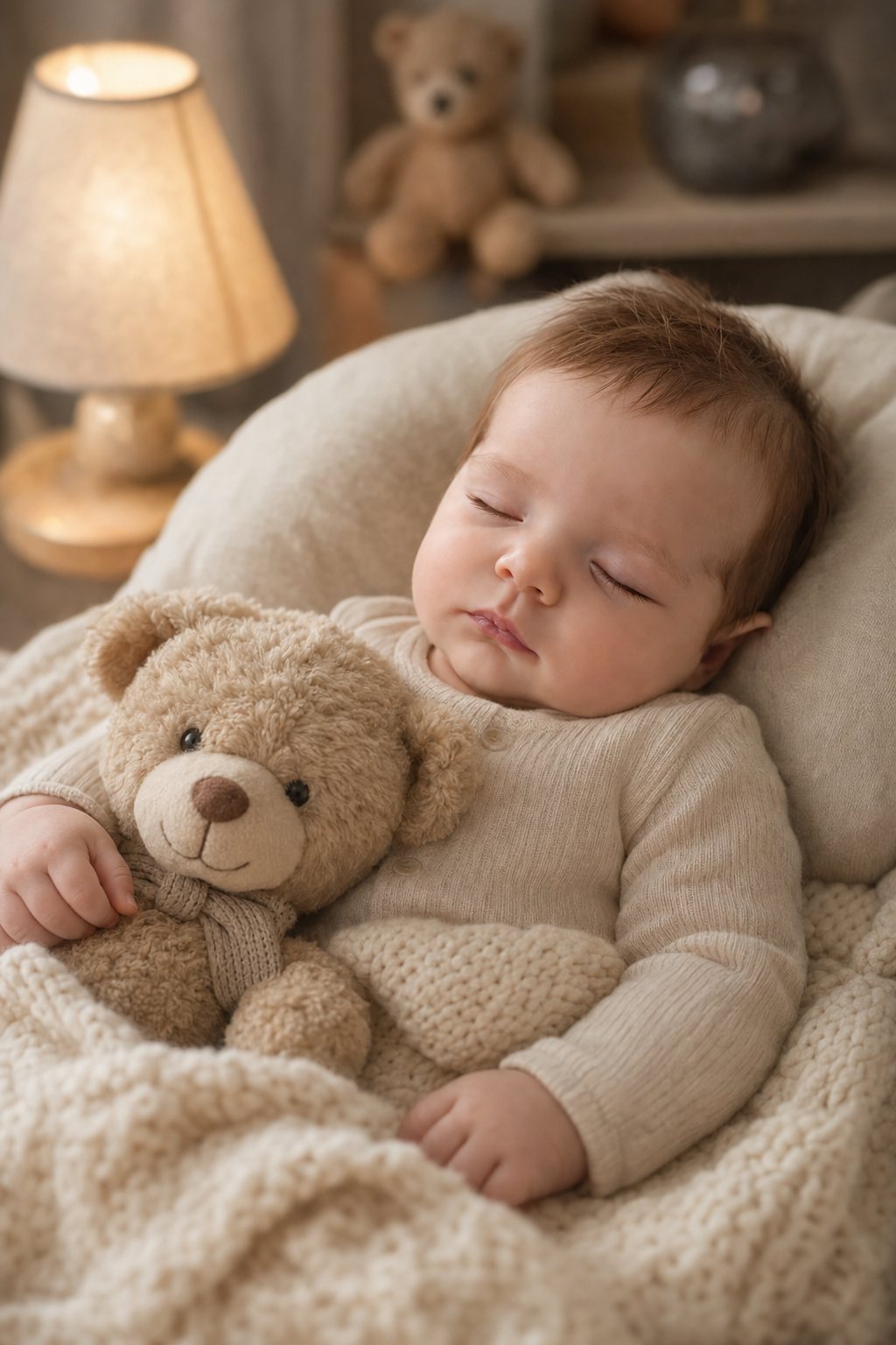 Baby photo transformed into a cozy sleepy teddy bear newborn portrait